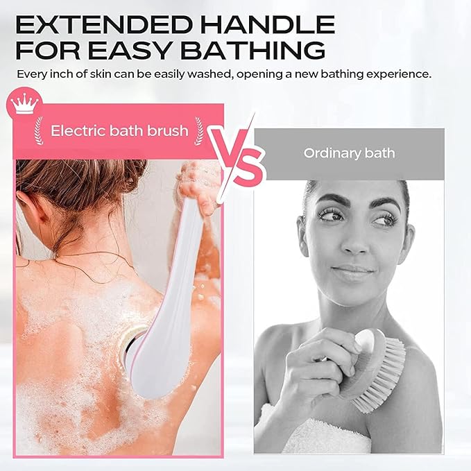 Body Brush Rechargeable, Electric Body Brush Set, Scrubber Shower Brush with Long Handle, Spin Skin Brush with 6 Brush Heads for Cleanse, Massage, exfoliate and Pamper Your Skin in The Shower (Pink)