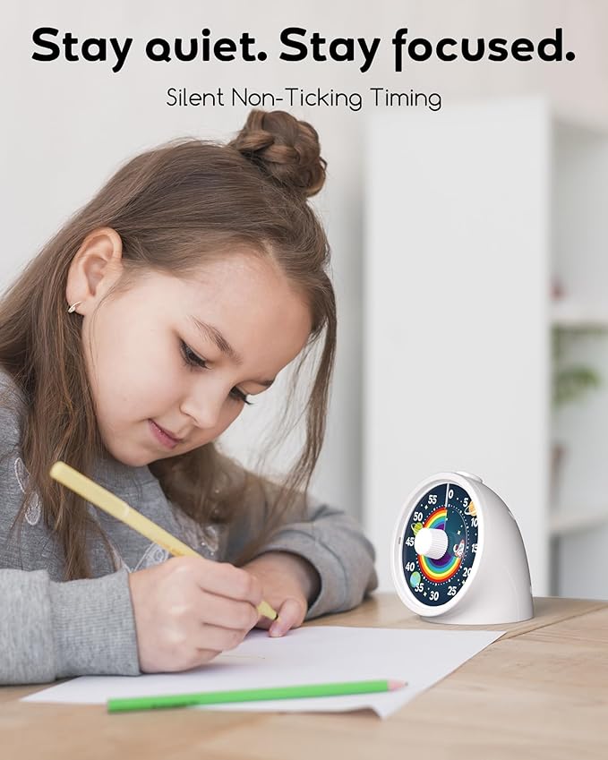 BellMan Visual Timer with Pause Button, 60 Minute Countdown Rainbow Timer for Kids and Adults with Silent Operation, Study and Meetings Time Management Tool, Design for Home, Office and Gift, White