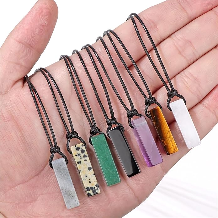 Crystal Necklaces for Women Gemstone Pendant Necklace Adjustable Handmade Black Rope Natural Stone Spiritual Necklace Energy Crystals and Healing Stones Necklace for Men