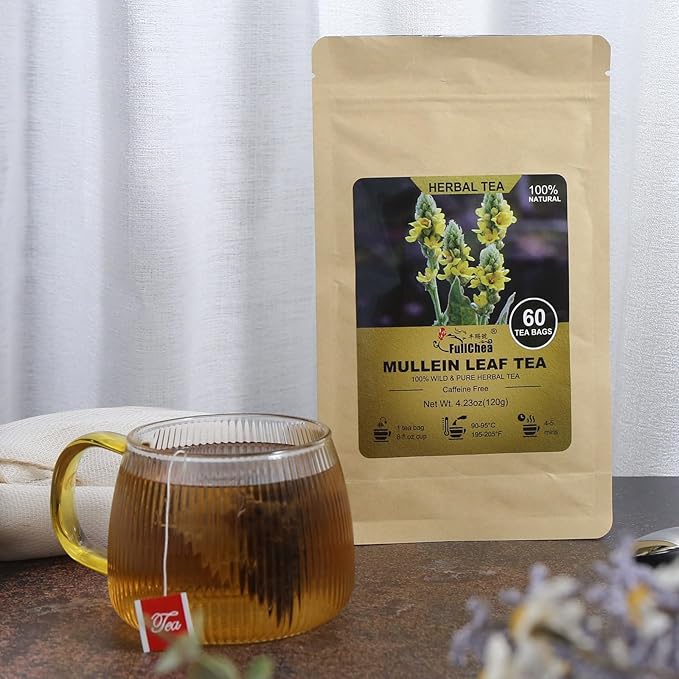 FullChea - Mullein Leaf Tea Bags, 60 Teabags, 2g/bag - Premium Dried Mullein Herbs For Detox & Respiratory Support - Non-GMO - Caffeine-free - Natural Healthy Herbal Tea