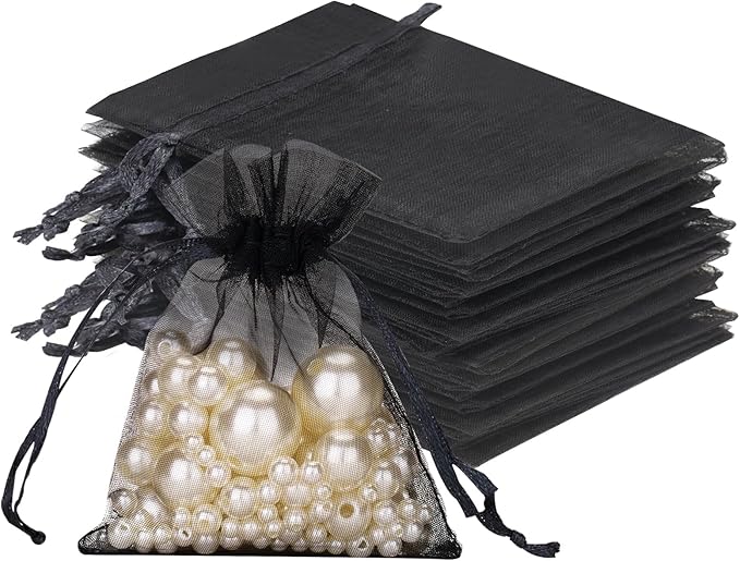 100 Pcs Organza Gift Bags Black Small Jewelry Pouches Wedding Jewelry Bag 2x3 Inch Favour bags Lavender Bag for Wedding Birthday Party Christmas Candy Mesh Bags