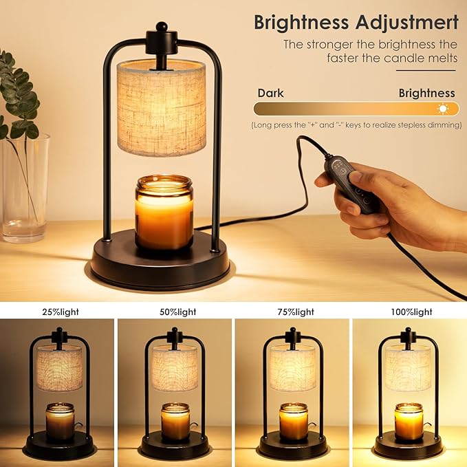 Candle Warmer Lamp Electric with Timer: Wax Melts Warmer - Dimmable Candle Wax Warmer Electric Candle Warmer with Replacement Bulbs, Bedroom Home Decor Compatible with Various Candles-Linen