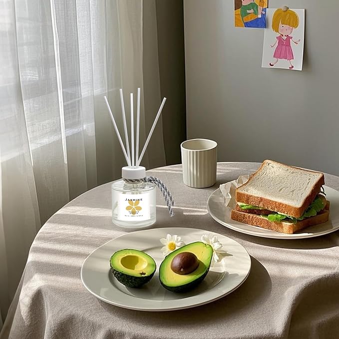 Jasmine Reed Diffuser Set, 6.77OZ(200ML) Large Capacity Natural Non-Toxic Oil, Reed Diffusers Set for Home