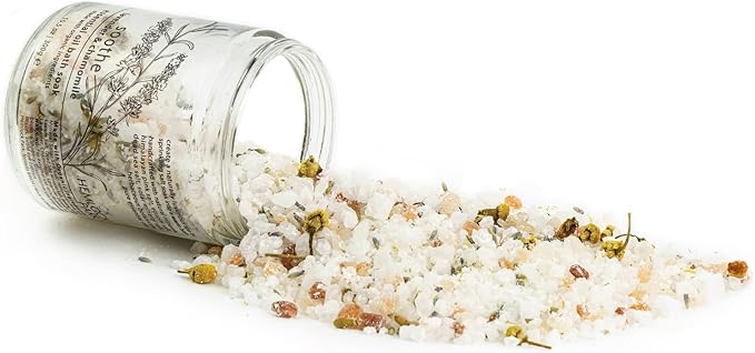 Hemlock Park Soothe Essential Oil Bath Soak | Naturally Soothing Mineral Sea Salt and Botanicals | 10.5 oz Jar | Lavender & Chamomile