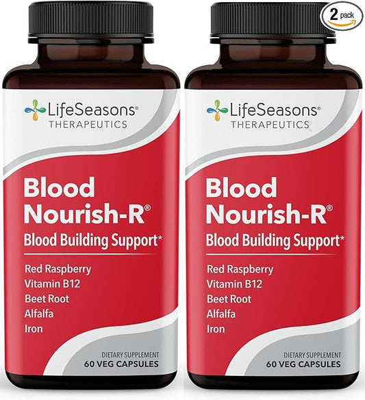 LifeSeasons Blood Nourish-R - Iron Supplement - Non Constipating - Supports Anemia, Fatigue, Paleness & Dizziness - Blood Building - Iron, Alfalfa, Raspberry & Vitamin B-12-60 Capsules (Pack of 2)