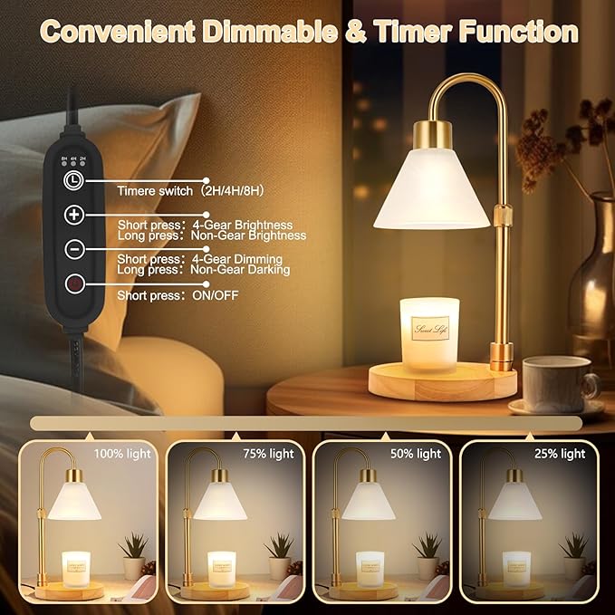 Candle Warmer Lamp with Timer & 3 Bulbs, Dimmable Electric Candlelight Adjustable Height and Brightness Candle Wax Warmer for Jar Candles Bedroom Home Decor House Warming Gift (Frosted Clear)