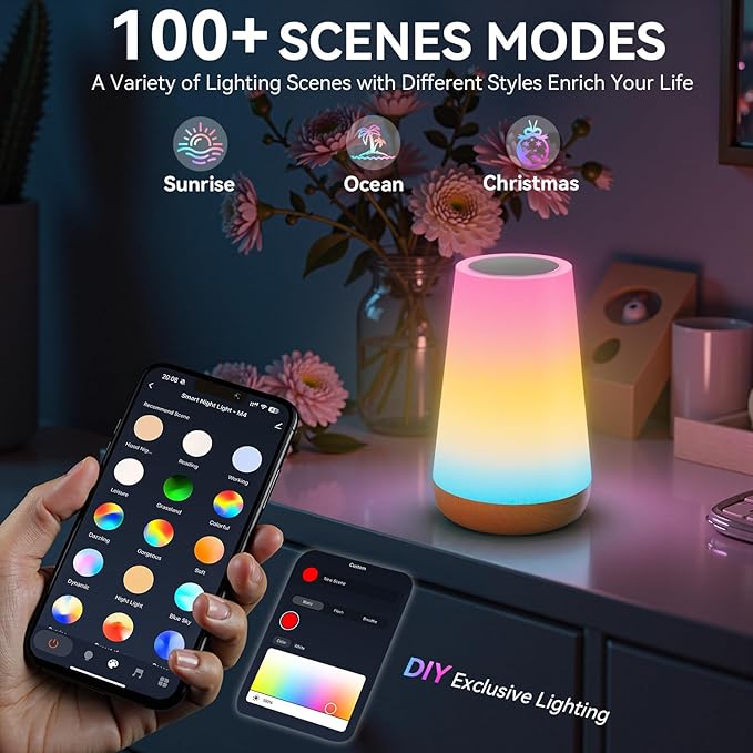 Auxmir Smart Table Lamp, Dimmable Nursery Night Light for Baby Work with App/Voice Control, LED Lamp with Music Sync and 100+ Scene Modes, Bedside Timer Lamp for Bedroom Living Room Sleep Aid(Corded)