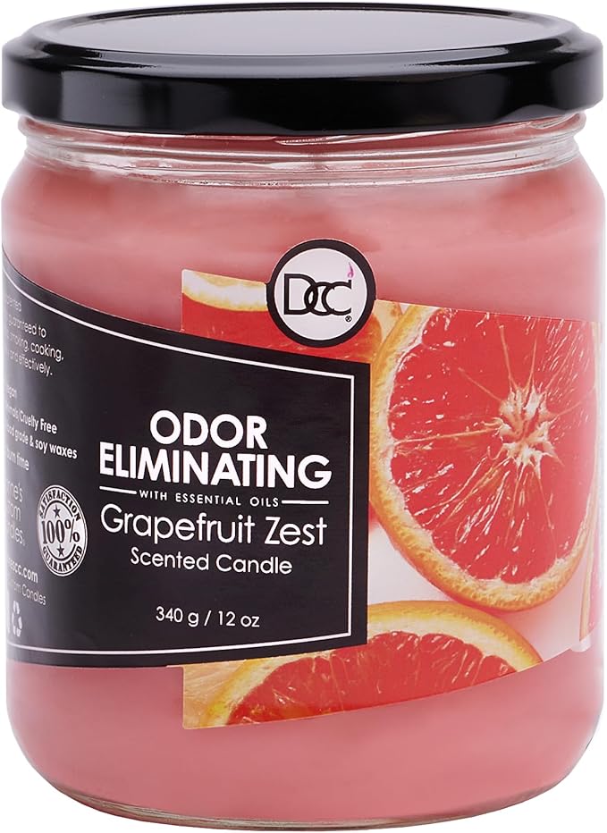 Grapefruit Zest Odor Eliminating Highly Fragranced Candle - Eliminates 95% of Pet, Smoke, Food, and Other Smells Quickly - Up to 80 Hour Burn time - 12 Ounce Premium Soy Blend