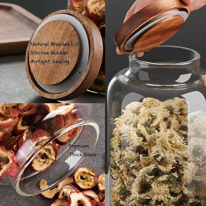 66 oz Bath Salts Glass Jar with Wooden Lid and Scoop,Bathroom Decor Container,Airtight Storage Bathtub Accessories for Women