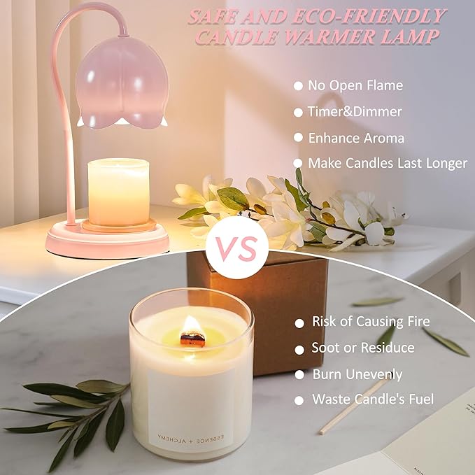 Candle Warmer Lamp Pink, Dimmable Scented Wax Melt Warmer with Timer, Lamp Candle Warmer for Womens Gifts, Housewarming Gifts for Home Bedroom Decor, Xmas Birthday Gifts for Mom