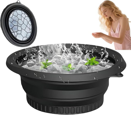 Face Bowl for Ice with Built-in Ice Tray – Collapsible Silicone Facial Ice Bath Bowl for Cold Plunge Therapy, Skin Tightening & Acne Relief – Portable Spa Tool for Home & Travel(Black)