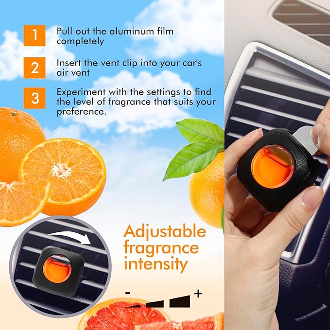 Car Air Fresheners, 6 Pack, Citrus, Car Fresheners Vent Clips, Long Lasting Air Freshener, Car Refresher for Men Women