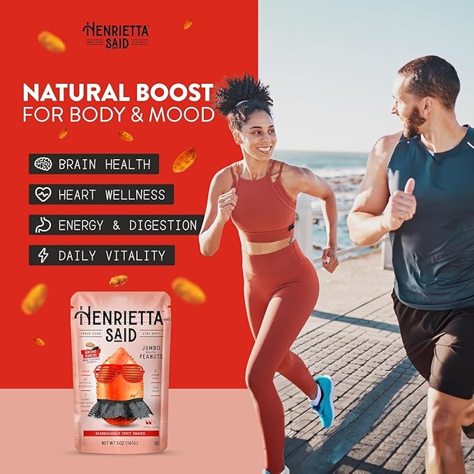 Henrietta Said Wing-Flavored Peanuts - Truly Good Foods Snacking Nuts - Bold Flavors - Savory & Spicy - Jumbo Flavored Peanuts - Protein Packed Vegan Snack - 4 (5-oz) Packs - Ancho Kimchi