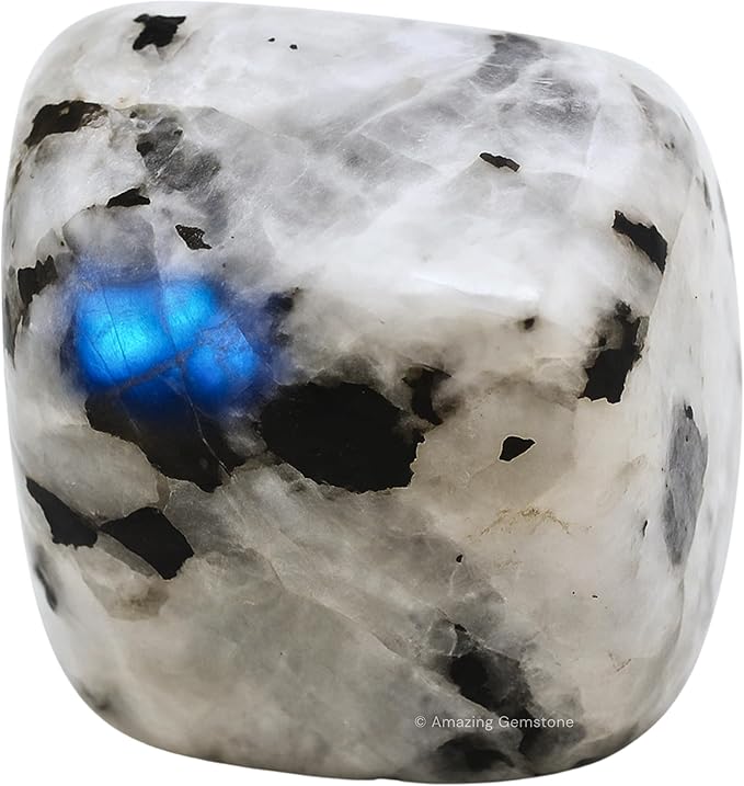 Amazing Gemstone Rainbow Moonstone Crystals and Healing Stones Tumbled - 1 oz Rainbow Moonstone Stone, Healing Stones for Energy Balance, Stress Relief - Premium Polished Gems Rocks for Meditation