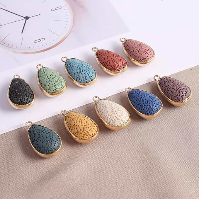 6 Pcs Natural Lava Stone Pendants Assorted Volcanic Rock Essential Oils Diffuser for Jewelry Making Necklace