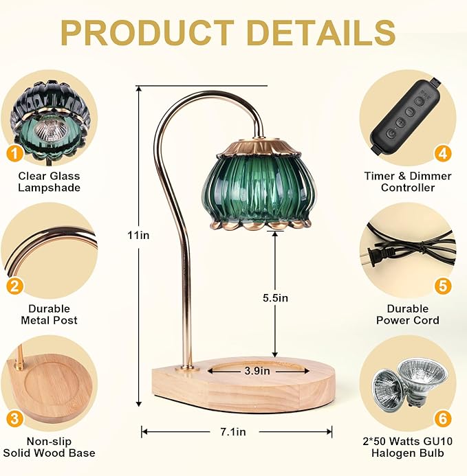 Candle Warmer Lamp with Timer,Dimmable Candle Warmer Light Adjustable Warmer Gift for Women Fragrance Candle Holders for Home Decoration,Green