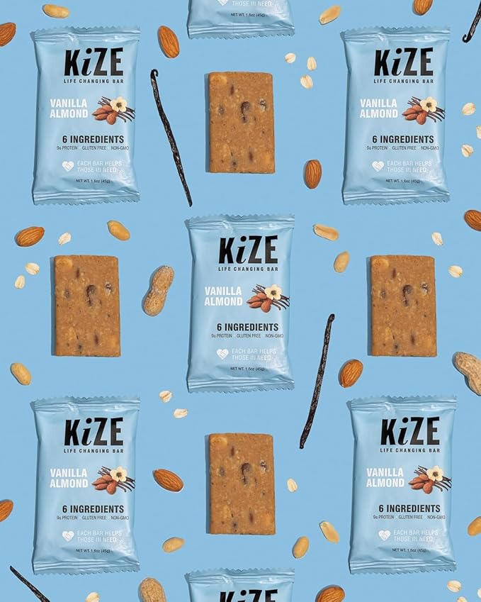 KiZE Energy Bars - Vanilla Almond - 30-Count - Gluten Free, Non-GMO, and High Protein Meal Replacement Energy Bars, Clean and Simple Food Ingredients - 10g High Protein Snacks (30 Count)