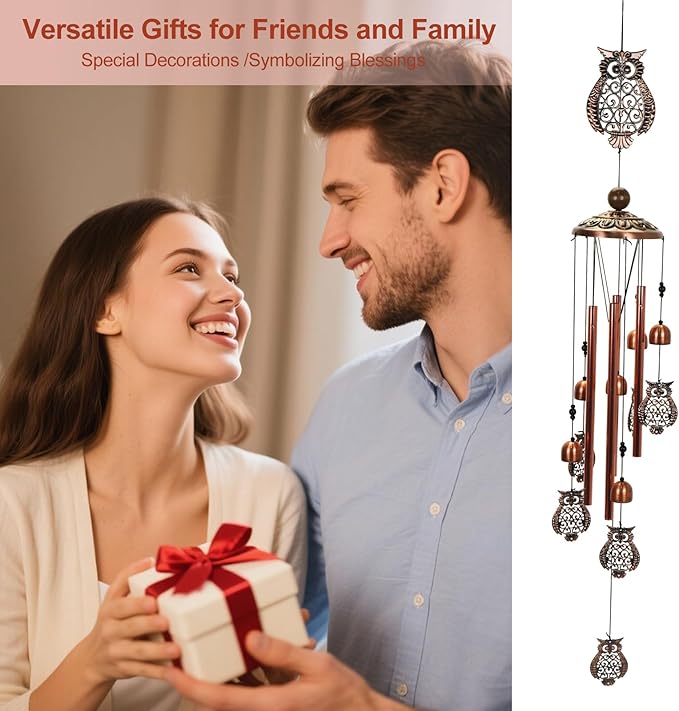 Copper Tone Animal Wind Chimes for Outdoors/Indoors - Owl Designs - Garden, Patio, Yard, Home Decor, for Women, Men, Mom, Birthday, Memorial, Housewarming (Owl)