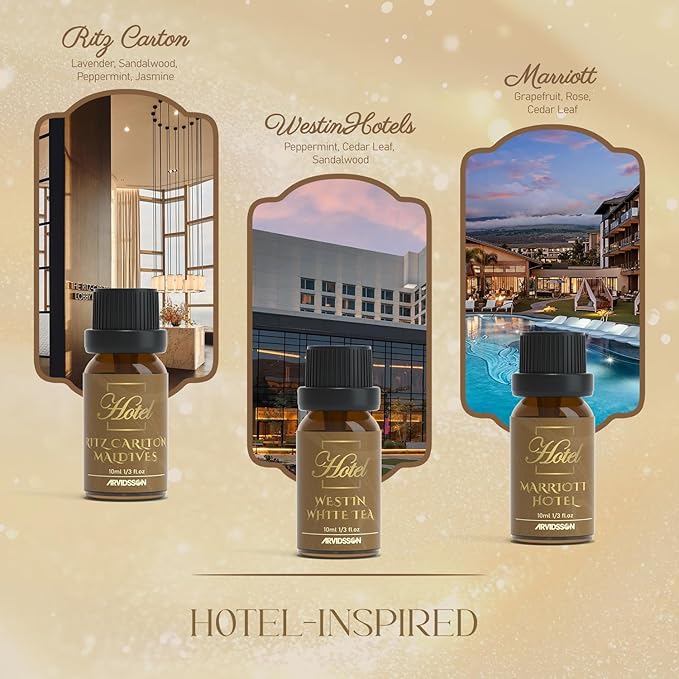 Hotel Diffuser Oils Gift Set - ARVIDSSON Hotel Essential Oils for Diffuser, Luxury Fragrance Oil Set - Inspired by 5 Star Hotels Including Hilton, Four Season and More Scents, Gift for Women and Men