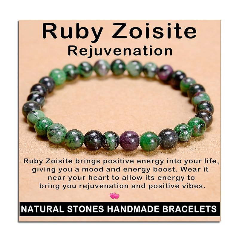 AD Beads Handmade Gemstone Stretch Elastic Bracelet Crystal Healing Reiki Nature's Beauty and Spiritual Essence Unisex (6mm, Ruby Zoisite (Rejuvenation))