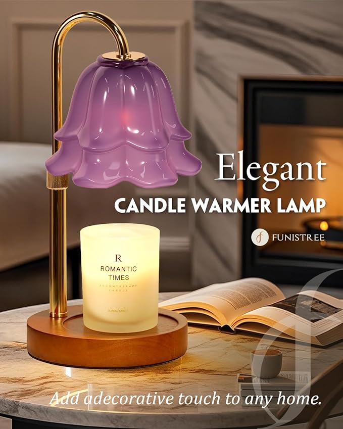 Candle Warmer Lamp with Timer Dimmable, Height Adjustable Birthday Gifts for Women Mom House Warming, Home Decor, Lotus Flower Candle Lamp Warmer 2 Bulbs Inc (Purple-1)