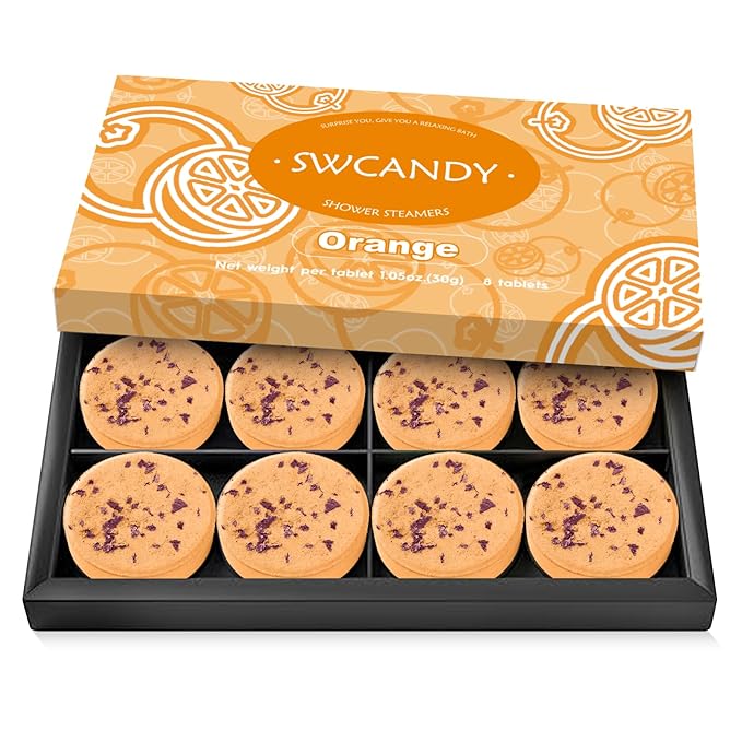 Aromatherapy Shower Steamers Birthday Day Gifts Orange- Swcandy 8 Pcs Bath Bombs Birthday Gifts for Women, Shower Bombs with Essential Oils, Relaxation Home SPA for Women Who Has Everything