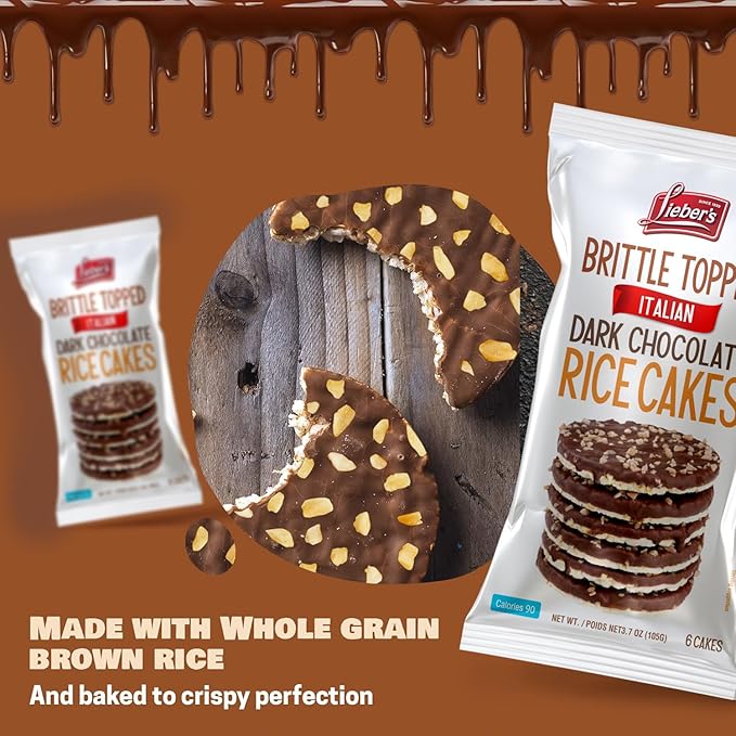 LIEBERS Thin Chocolate Rice Cakes, Kosher Certified Dairy and Dairy Free Options, Gluten Free Snack (Brittle Topped Dark Chocolate)