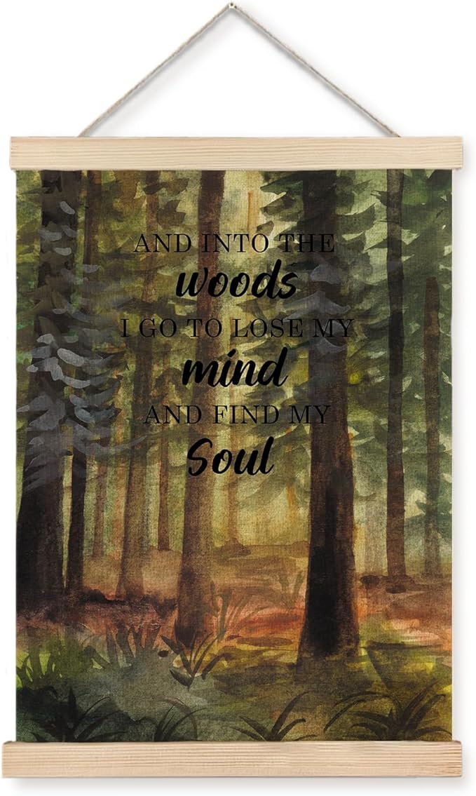 Exqcom Inspirational Wall Decor, And Into the Woods I Go to Lose My Mind and Find My Soul Wall Art Poster, Motivational Woodland Forest Posters for Home Office Church, 12x16 Inches
