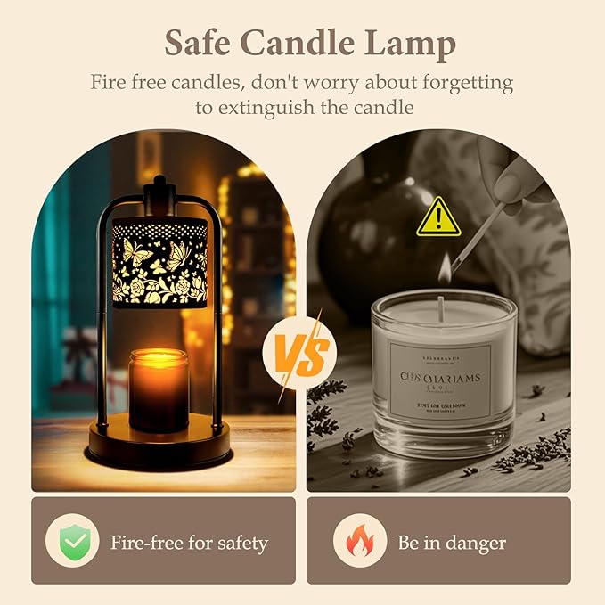Candle Warmer Lamp Electric with Timer: Wax Melts Warmer - Dimmable Candle Warmer with Replacement Bulbs, Bedroom Home Decor Compatible with Various Candles