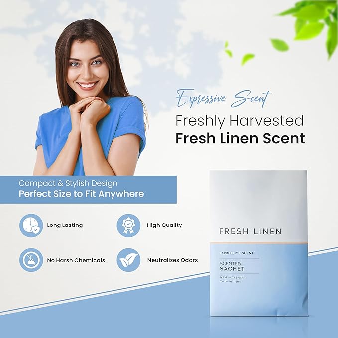 6 Pack Fresh Linen Large Scented Sachet Envelope by Expressive Scent