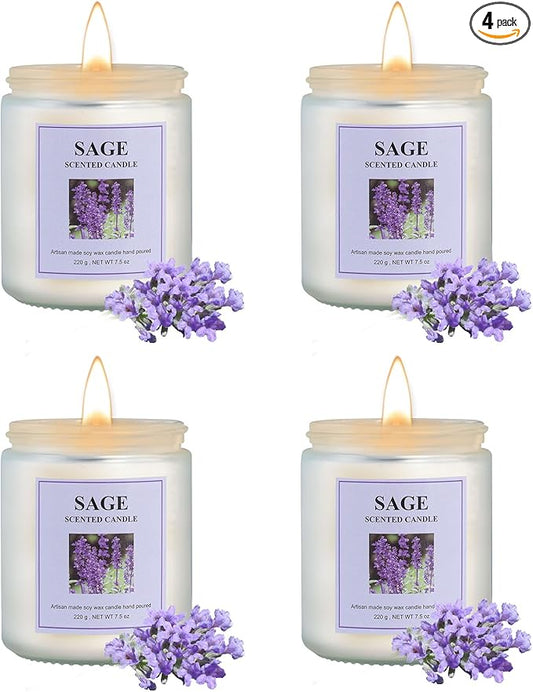 4 Pack Sage Candle Set, 30 oz 200 Hour Home Aromatherapy Jar Candles, Long Lasting Aromatherapy Candles for Bedrooms Yoga Rooms Lounges Gardens Patios Balconies and Camping