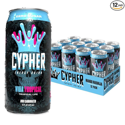 Cypher Sugar Free Energy Drink, Tropical Life – Non-Carbonated & Low Calorie Juice Energy Drink for Lasting Stamina & Focus with 260mg Caffeine, 3g Whey Protein, & 5 Amino Acids (12) 16oz Cans