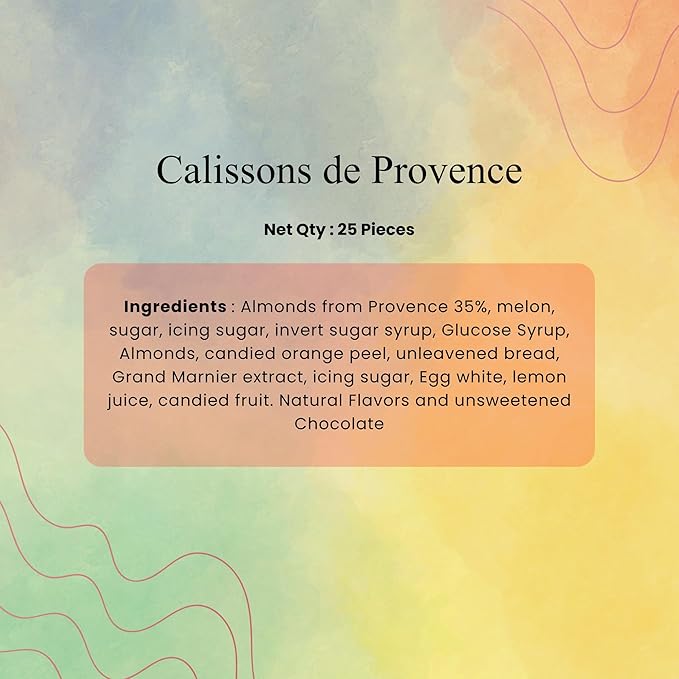 Andy Anand Chocolatier Calissons de Provence - Handcrafted Soft Almond Paste Candy, 5 Assorted Flavors with Candied Melons & Orange, Flown Fresh from France Authentic Divine Taste (28 Pcs, 12.3 Oz)