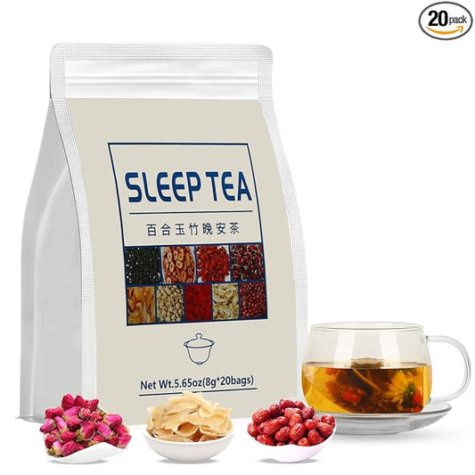 Sleep Herbal Tea - Night Time Tea for Bedtime - 20 Tea Bags with Mulberry, Red Date, Gardenia, Red Rose, Jade Bamboo, Lotus Seed, Goji Berry, Lily, Semen Ziziphi - Natural Night Sleeping Tea