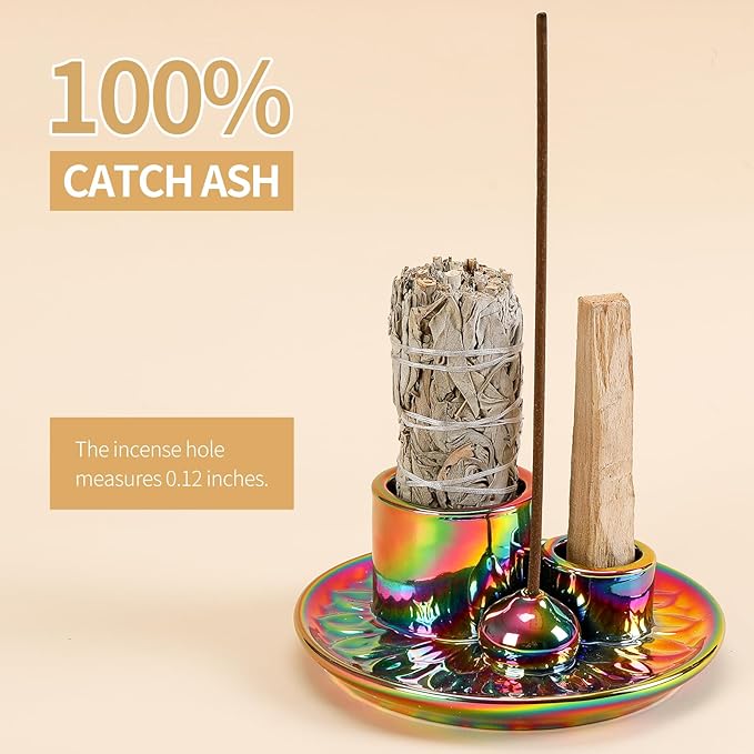 Palo Santo Sticks Holder, Multi-Purpose Handmade Ceramic Incense Burner for Palo Santo Incense Sticks, Sage Holder for Burning, Ash Catcher Tray for Meditation Yoga Room-Colorful