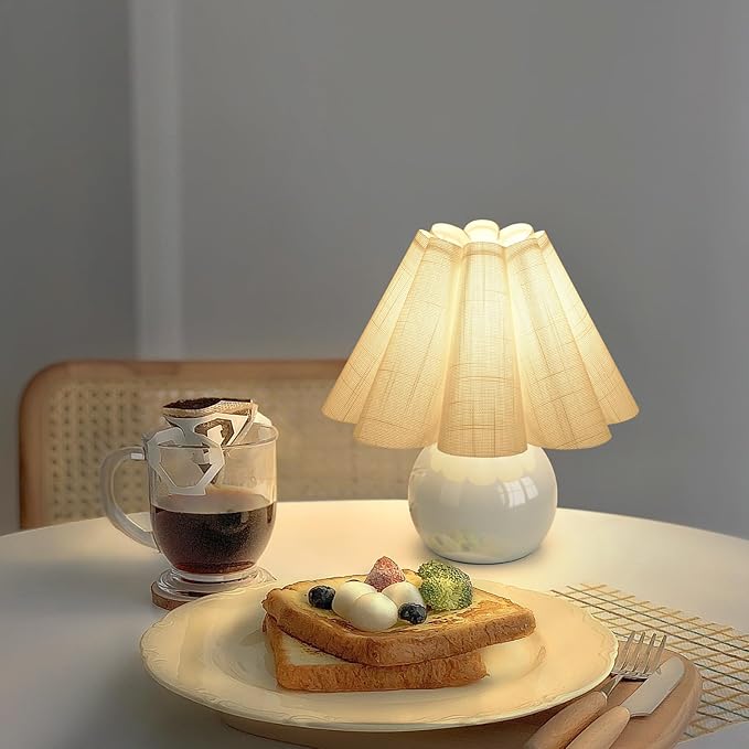 Light Blue Small Bedside Mini Table Lamp for Bedroom, Cute Bedroom Lamps for Nightstand, Cute Mini Table Lamps for Small Spaces with Scalloped Shade for Kitchen Counter, Bookshelf, Kids Dorm, Office