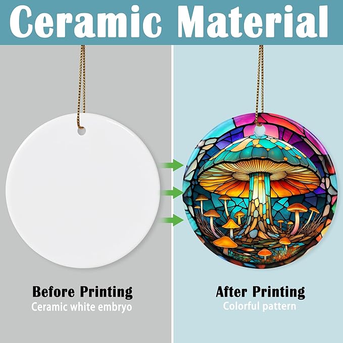 Colorful Ceramic Mushroom Christmas Ornament, Mushroom Lovers Gift, Christmas Decor - Pattern B