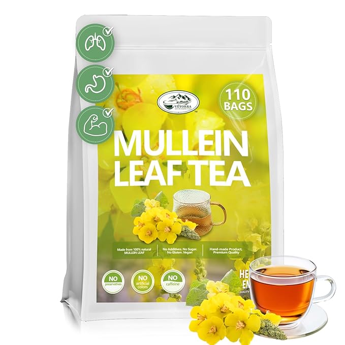 Veyorra Mullein Leaf Tea Bags - 100% Natural & Pure from Mullein Leaves.3g/Bag Non-GMO & Caffeine-Free, Loose Leaf Mullein Herbal Tea For Detox & Respiratory Support (110Bags)