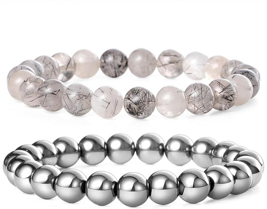 Bivei Natural Gemstone Semi Precious Healing Crystals Handmade Stretchy Round Beads Bracelet, Enhance Positive Energy