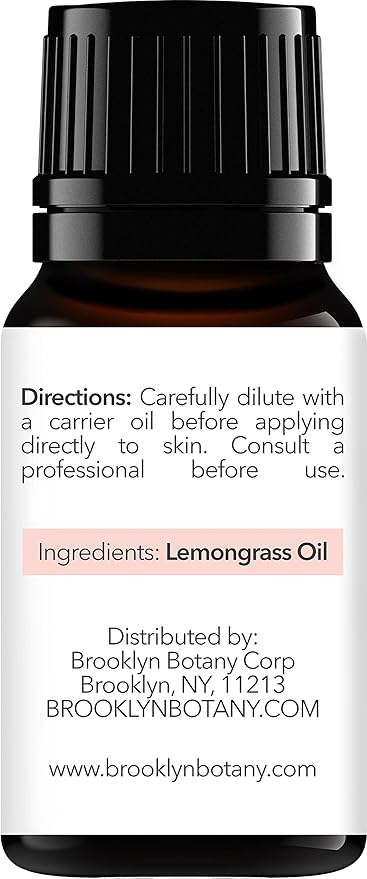 Brooklyn Botany Lemongrass Essential Oil - 100% Pure and Natural - Premium Grade Essential Oil - for Aromatherapy and Diffuser - 0.33 Fl Oz