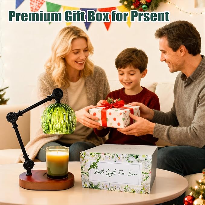 Candle Warmer Lamp, Dimmable Wax Melting Warmer with Adjustable Height, Bedroom Living Room Home Decor, Birthday Relaxation Gifts for Women (Green, Wave)