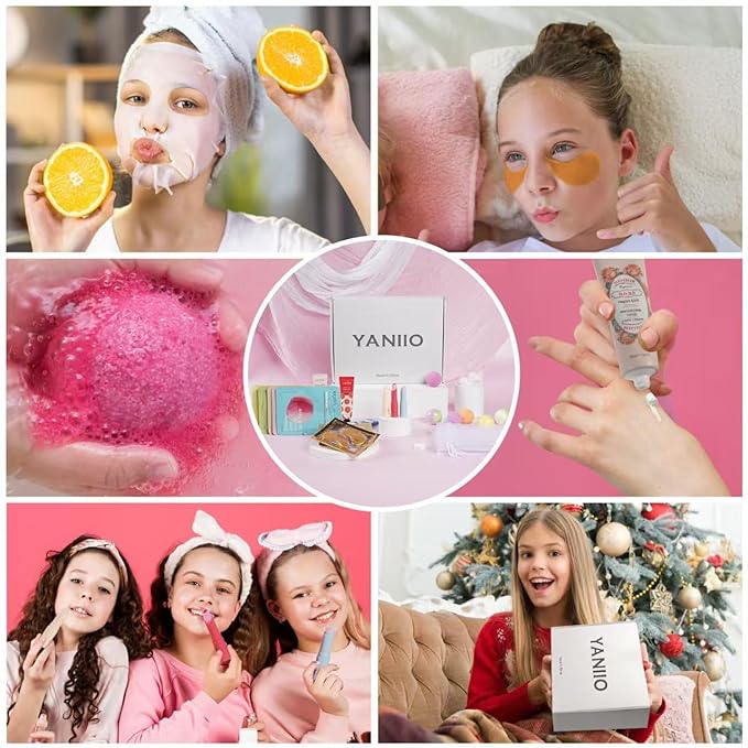 108 Piece Girls Spa Party Supplies Set , Face Masks, Hand Creams, Eye Patches, Bath Bombs, Lip Balms, 12 Person Kit