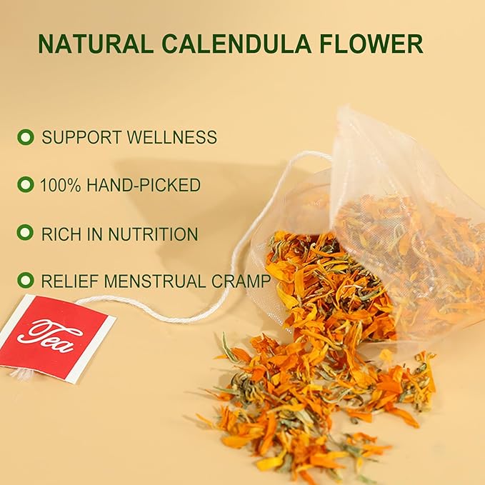 Jarteela Calendula Tea Bags, 1.5g x 36 - Natural, Non-GMO, Caffeine-free - Supports Digestion & Skin Health