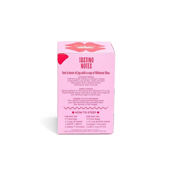 JusTea HIBISCUS GLOW | Herbal Tea Bags, Caffeine-Free, Organic Hibiscus Tea | Fair-Trade | Plastic-Free Tea Bags | Vegan, Sugar-Free, Gluten-Free | 16 Tea Bags