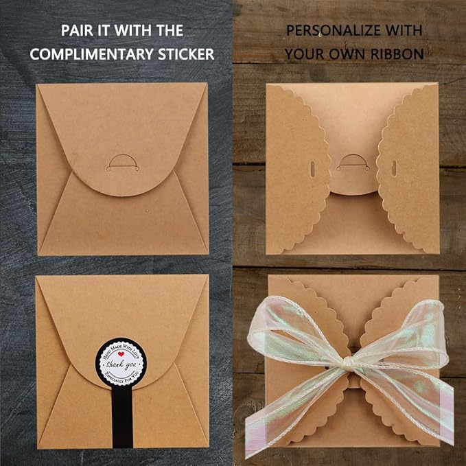 Brown Gift Box with Stickers, 10 Pack Small Cute Boxes for Gifts, Candy, Cookie, Chocolate, Craft, Candle, Party, Birthday and More(4.75” x 4.75” x 3.53”)