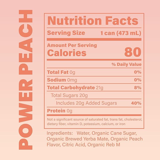 COOLER CO. | YERBA MATE | 12 Pack | 100% Organic Yerba Mate Caffeine | 150 mg Caffeine | 3 Organic Ingredients | Natural Ingredients | No Artificial Colors or Stimulants | Power Peach Flavor