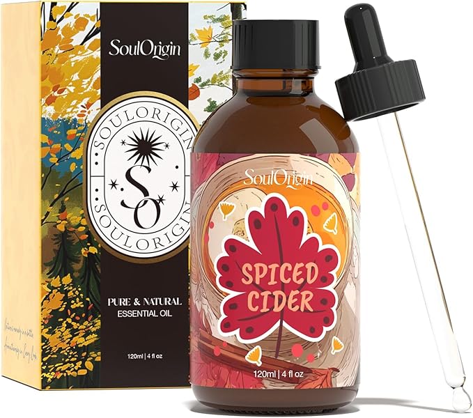 Autumn Spiced Cider Essential Oil 120ml (4 Fl Oz), Natural Fall Fragrance Oils for Aromatherapy Essential Oil Diffuser, Fragrance Lamps Humidifier, Massage, Candle Making, Gifts for Women