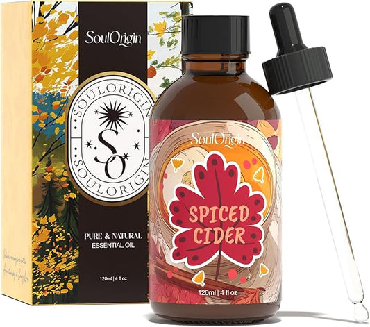 Autumn Spiced Cider Essential Oil 120ml (4 Fl Oz), Natural Fall Fragrance Oils for Aromatherapy Essential Oil Diffuser, Fragrance Lamps Humidifier, Massage, Candle Making, Gifts for Women