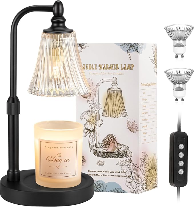 Black Candle Warmer Lamp with Timer Dimmable,Birthday Gifts for Women,Adjustable Height Wax Melt Warmer for Jar Candles,House Warming Gifts New Home,Ideal for Office,Bedroom Home Decor