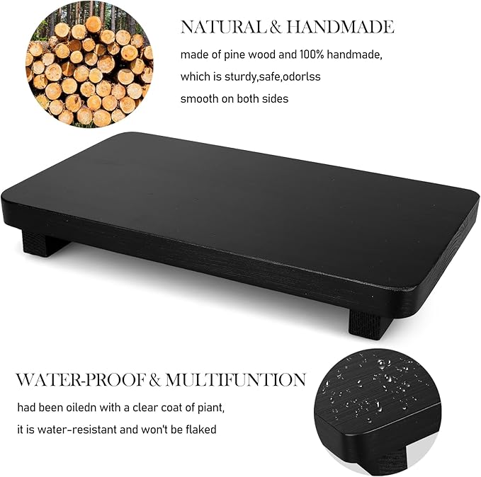 Black Bathroom Counter Organizer Tray Wood Riser Kitchen Countertop Trays Dish Soap Dispenser Holder for Bathroom Decor Wooden Pedestal Display Stands Kitchen Sink Accessories Vanity Tray